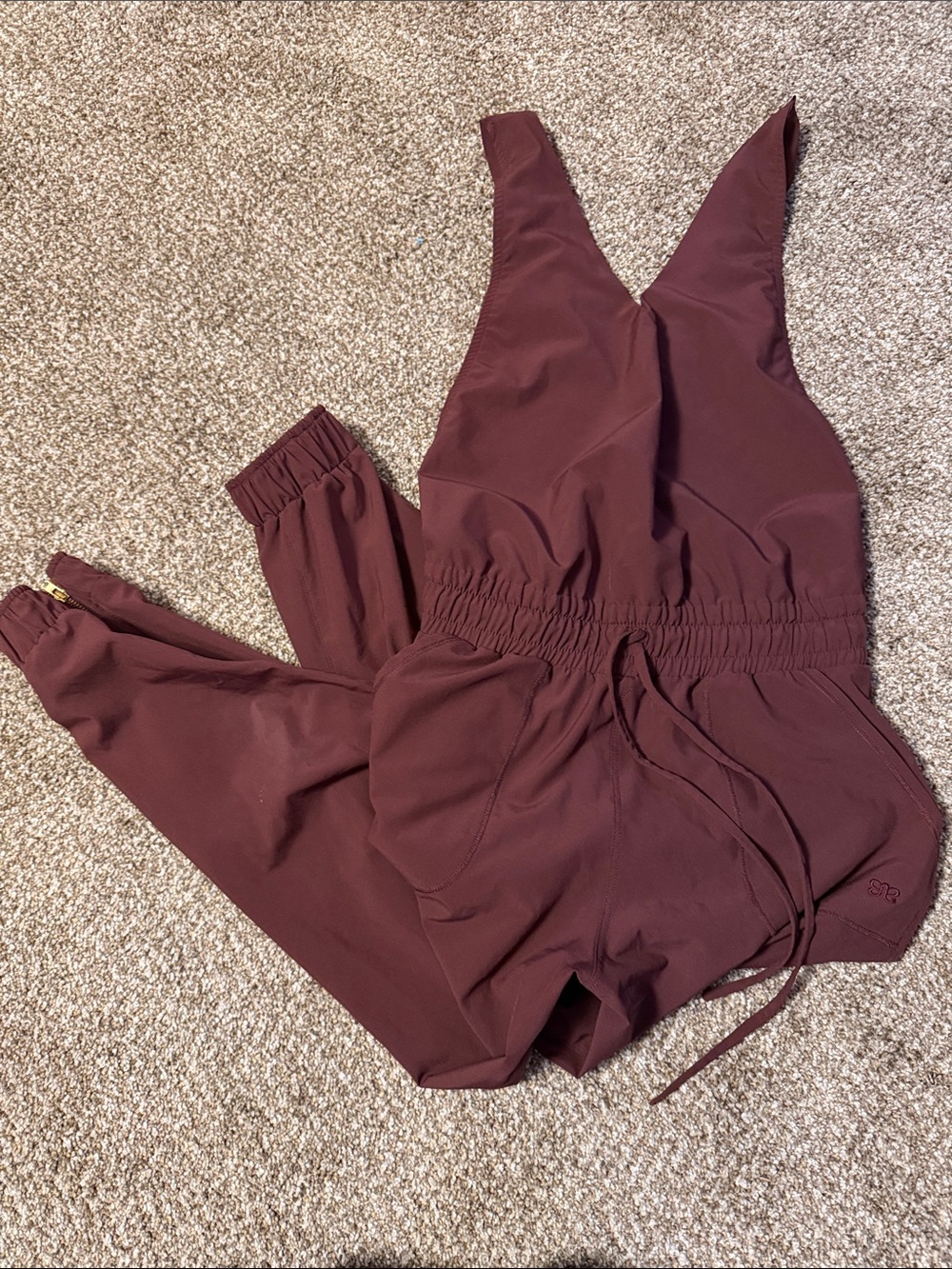 Albion Maroon V-Neck Drawstring Jumpsuit